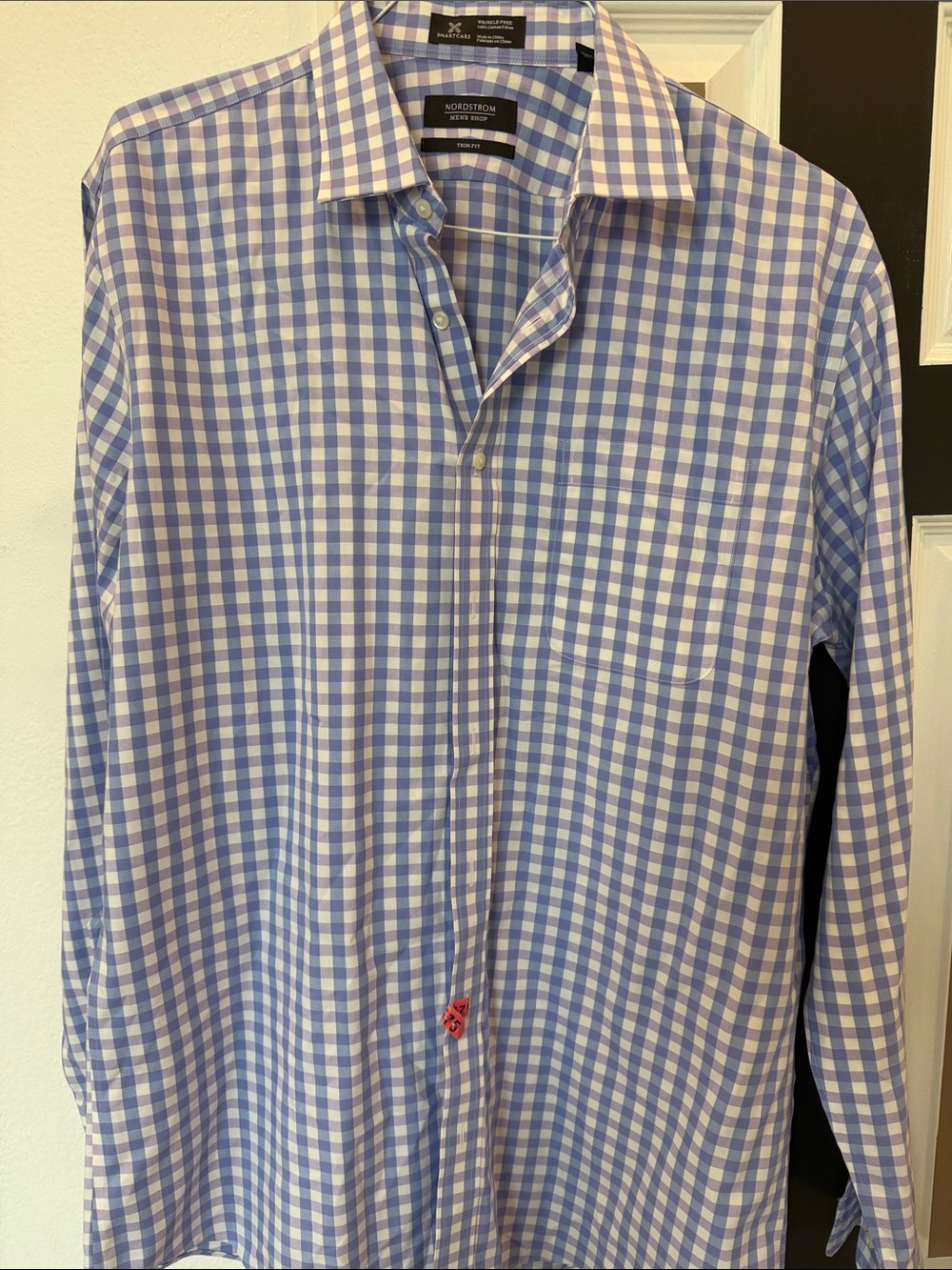 Men's Blue, Purple, and White Gingham Shirt